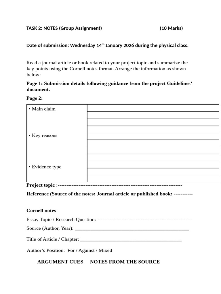 Cornell Notes Template for Group Project | PDF