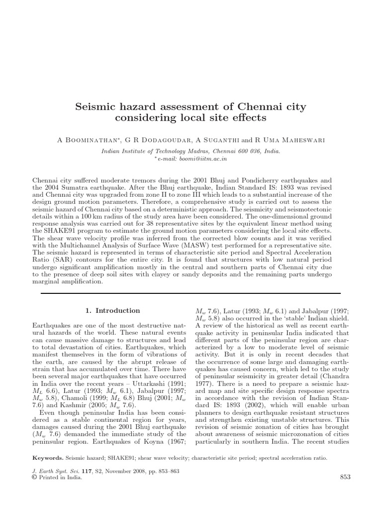 Seismic Hazard Assessment of Chennai | PDF | Earthquakes | Seismology