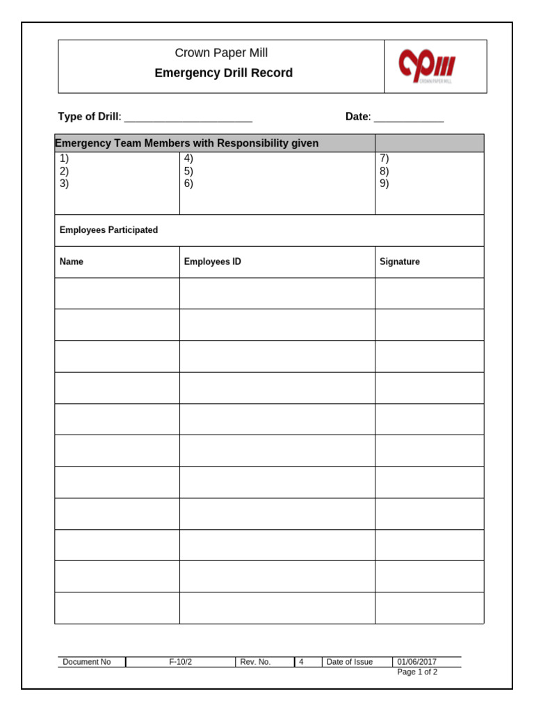 Emergency Drill Record | PDF