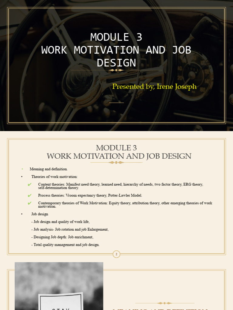 Work Motivation Theories & Job Design | PDF | Motivational | Motivation
