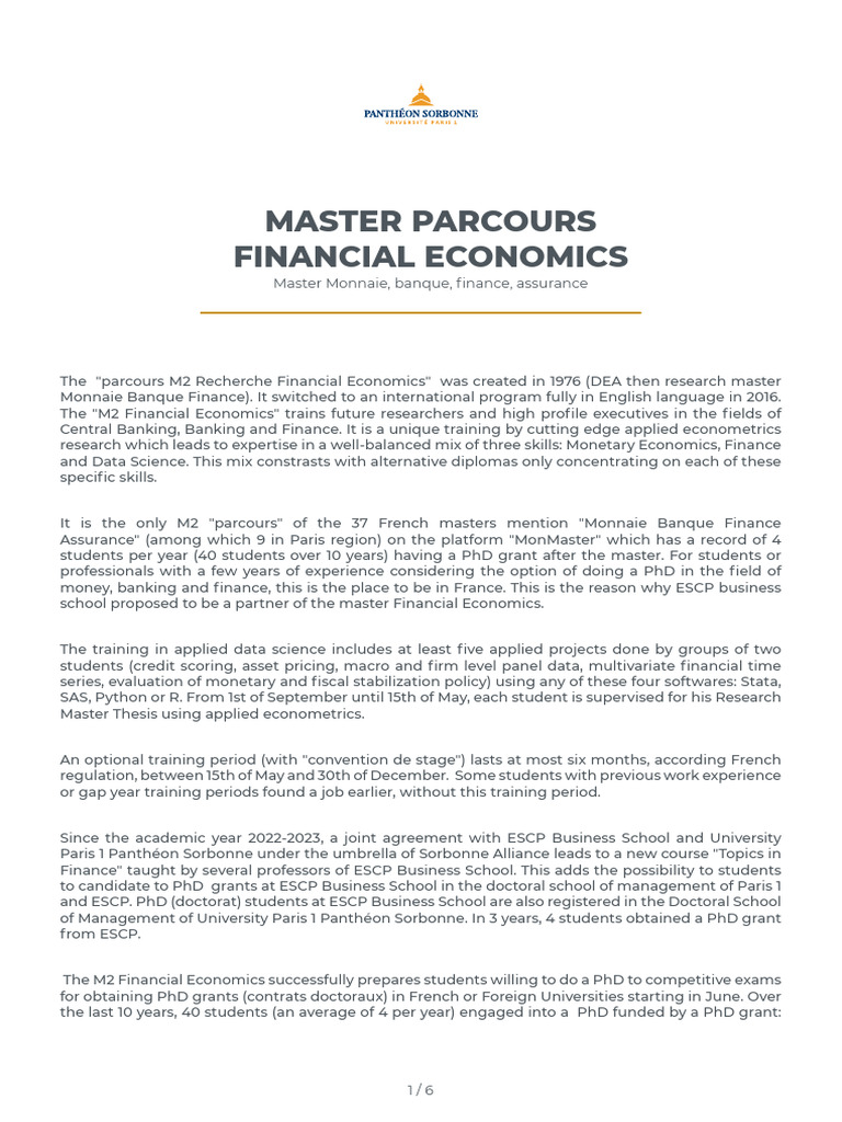 M2 Financial Economics Program Overview | PDF | Doctor Of Philosophy ...