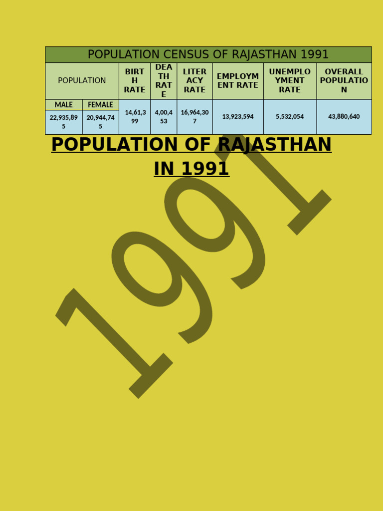 Rajasthan 1991 Population Census Data | PDF
