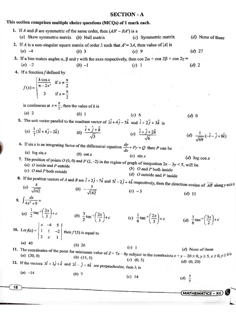 Sample Paper Maths 2025 | PDF