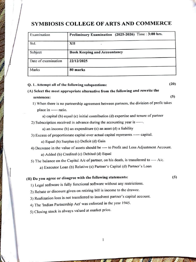 Accounts 12th Preliums Symbi | PDF