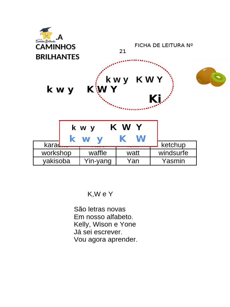 Letras K, W e Y no Alfabeto Infantil | PDF