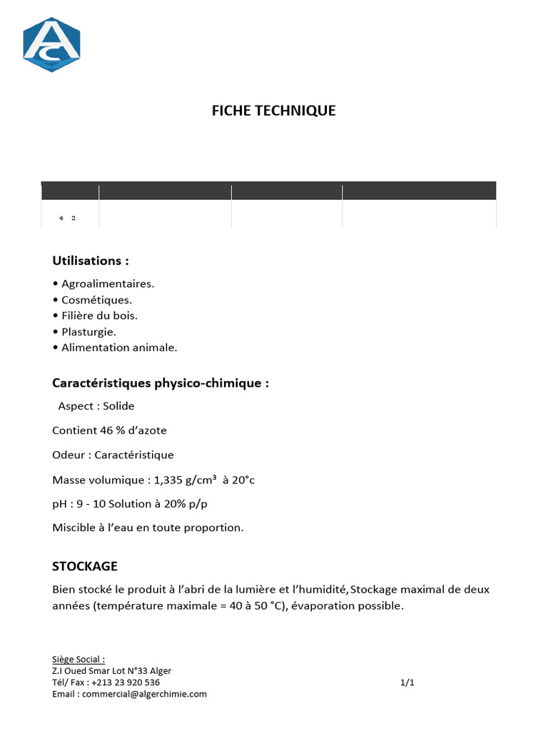 Fiche Technique Urée 46% - Utilisations et Stockage | PDF