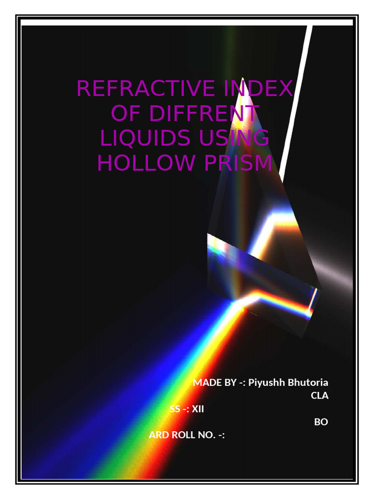 Refractive Index of Liquids with Prism | PDF | Refractive Index ...