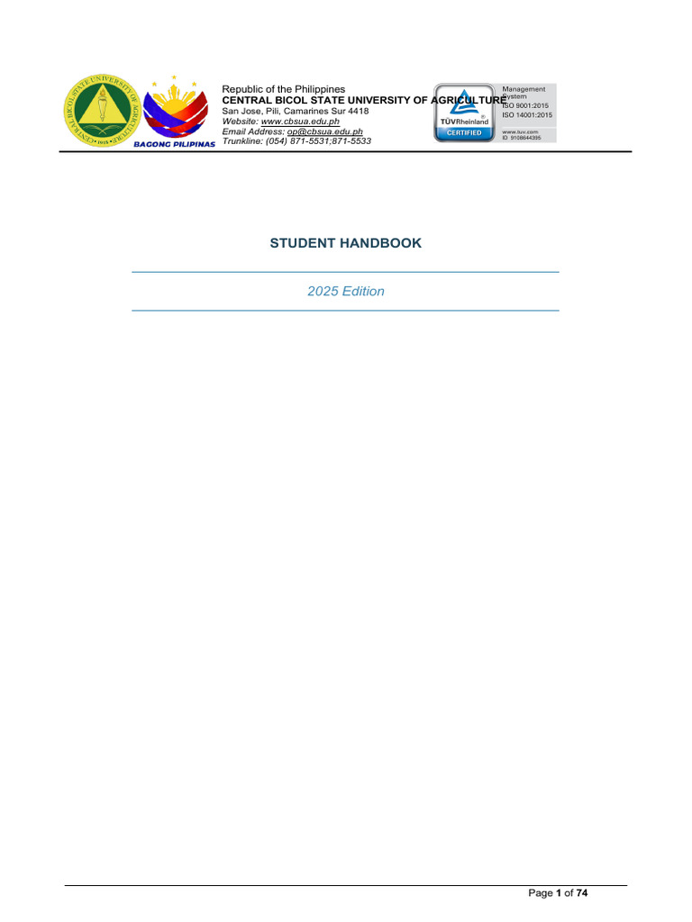 CBSUA Student Handbook 2025 Edition | PDF | University And College ...