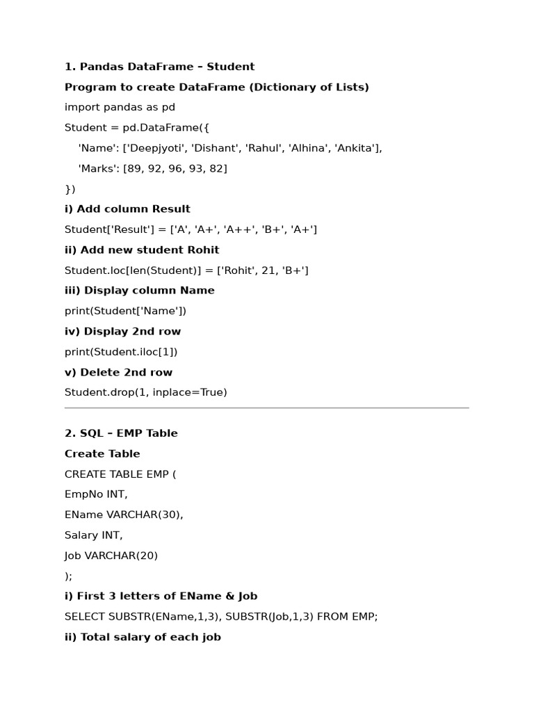 Pandas and SQL DataFrame Examples | PDF | Data Management Software ...