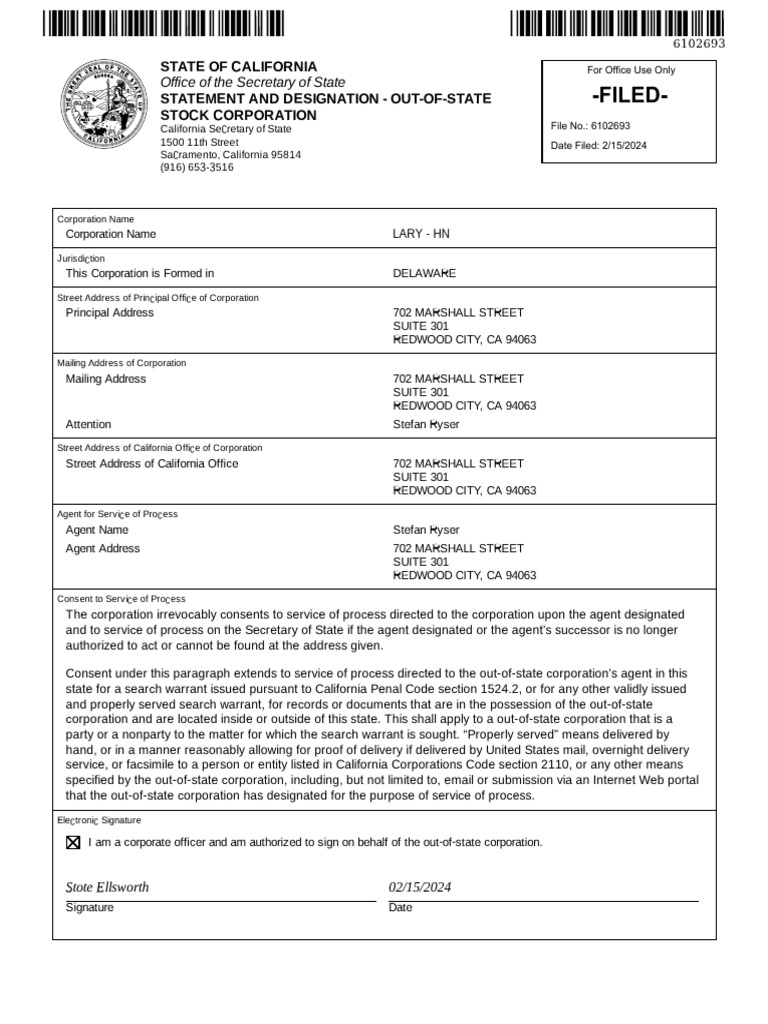 Delaware Corporation Filing Details | PDF | Service Of Process | Common Law
