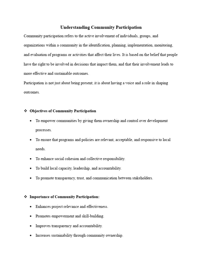 Community Participation Explained | PDF | Sustainability | Empowerment