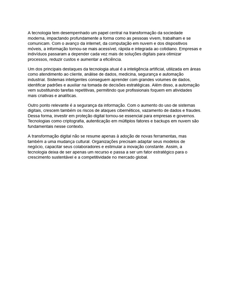 Impacto da Tecnologia na Sociedade Moderna | PDF