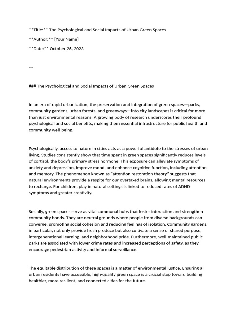 Curated visual reference: Gallery Detail: The Psychological And Social Impacts Of Urban Green Spaces