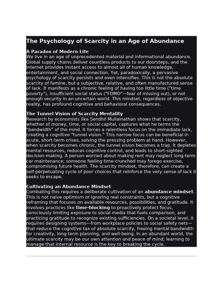 Scarcity Psychology in Abundant Times | PDF | Mindset | Crafts