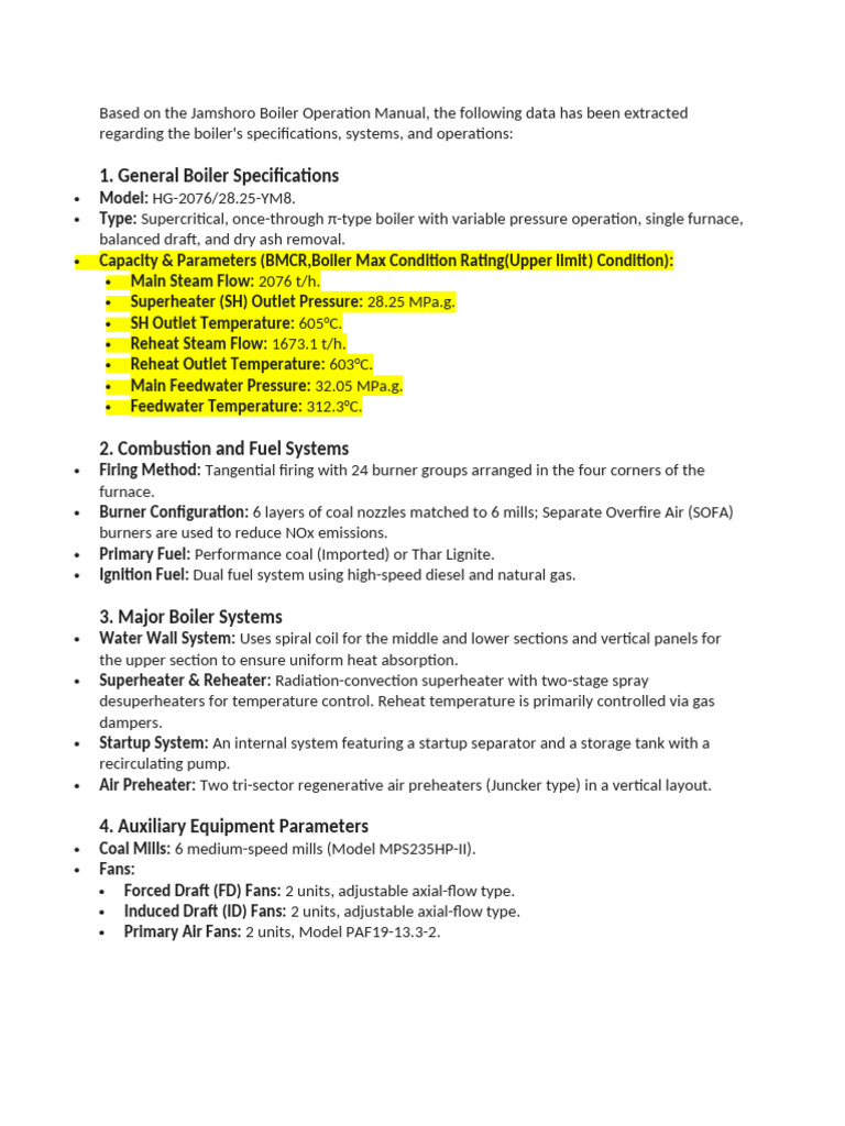 Jamshoro Boiler Operation Specifications | PDF
