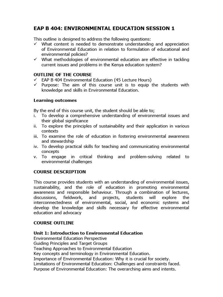 Environmental Education Course Overview | PDF | Sustainability ...