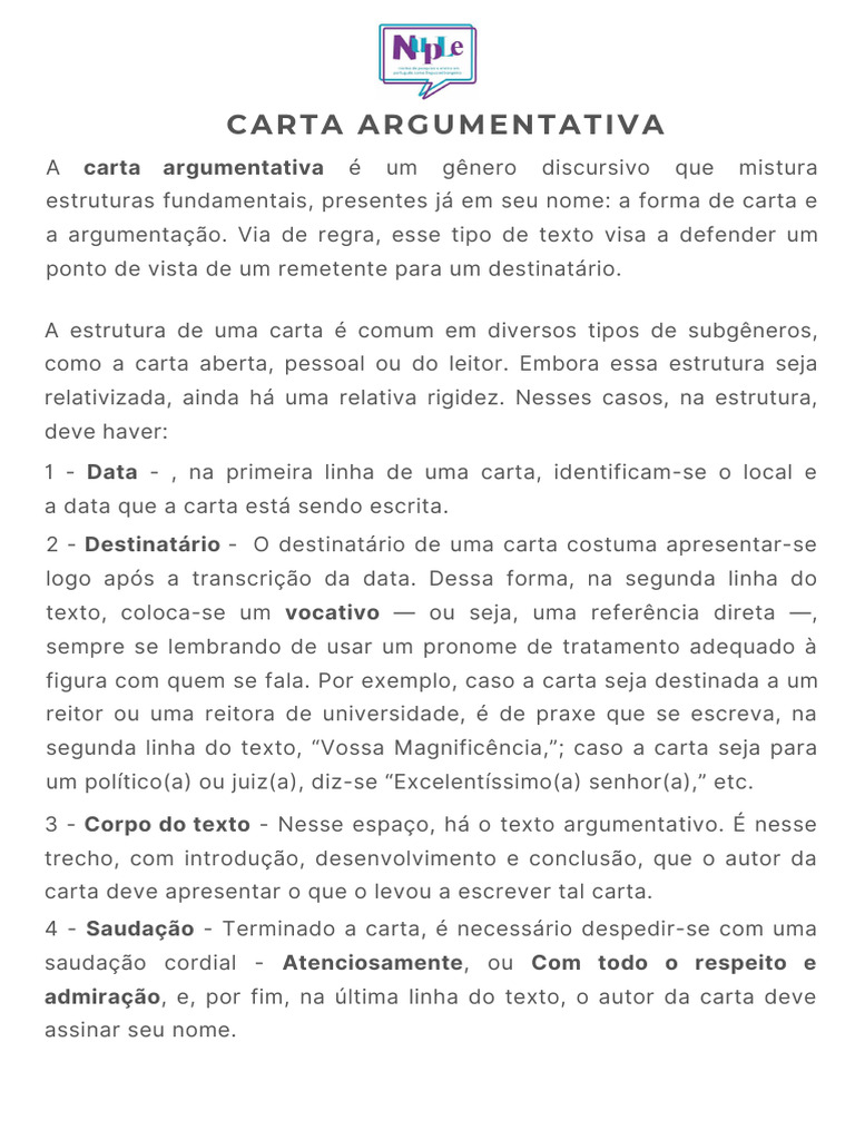Estrutura da Carta Argumentativa | PDF