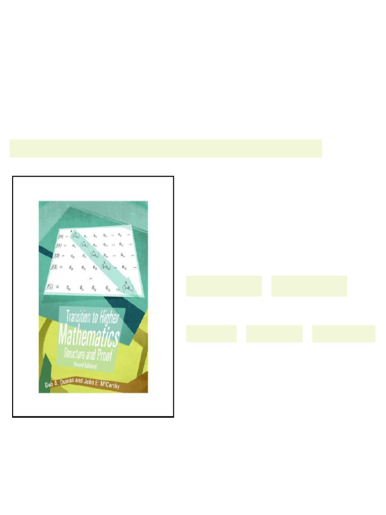 Transition to Higher Mathematics Structure and Proof 2nd Edition Bob A ...
