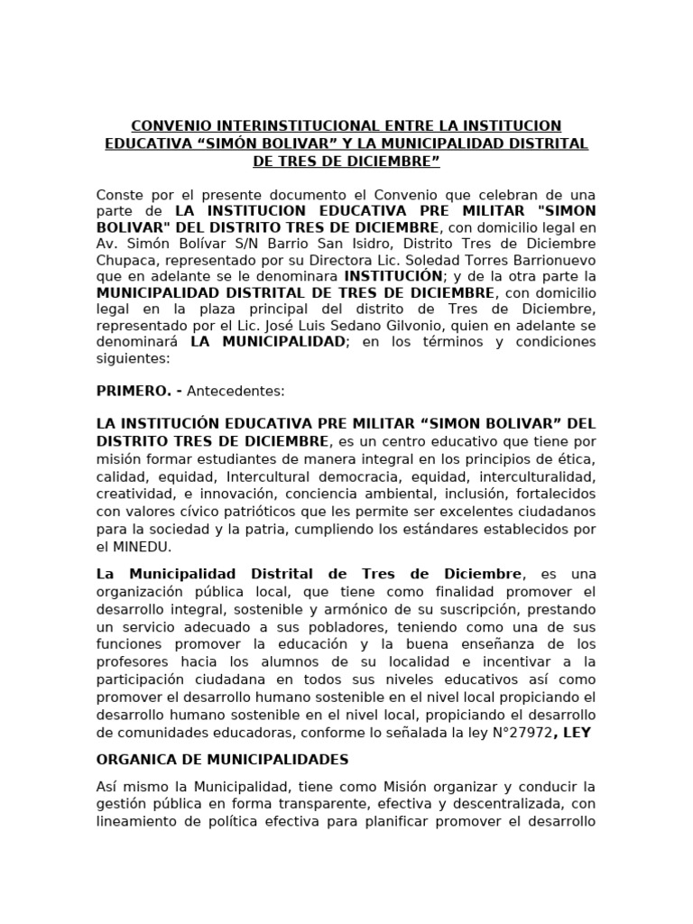 Convenio Interinstitucional Entre La Institucion Educativa (1) | PDF ...