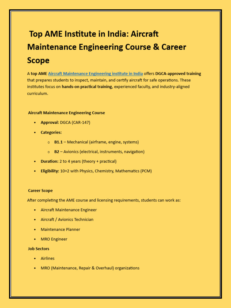 Top AME Institute in India: Aircraft Maintenance Engineering Course ...