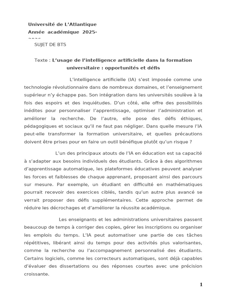 IA en formation universitaire : enjeux et bénéfices | PDF ...