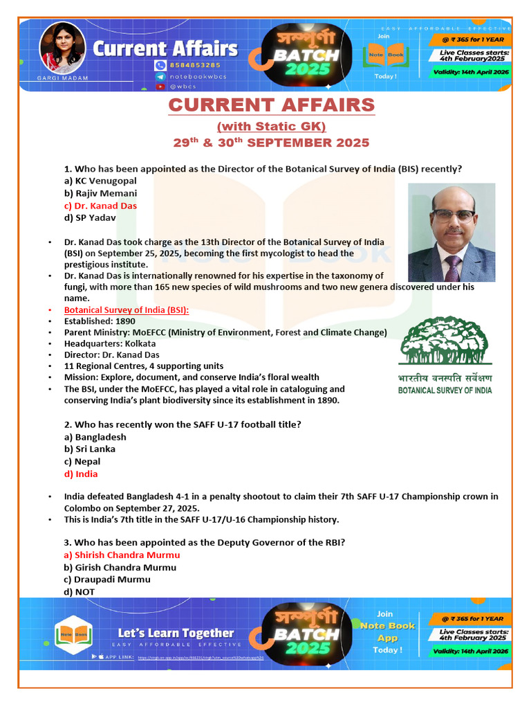 CA 29 & 30 SEPTEMBER 2025 With Static GK Note Book 1 | PDF