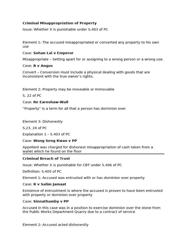 Criminal Misappropriation and Cheating Laws | PDF
