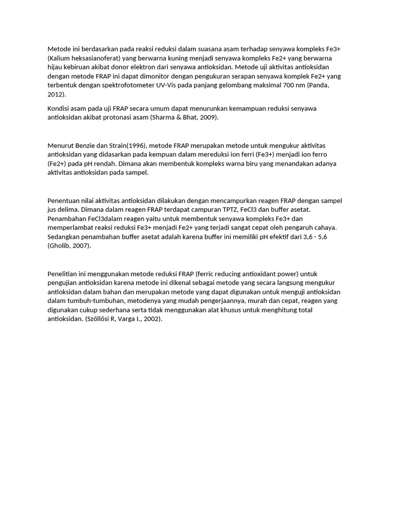 Uji Aktivitas Antioksidan Metode FRAP | PDF