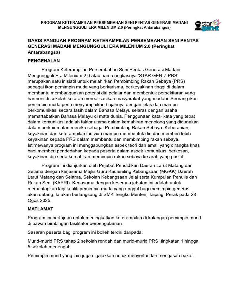 Program STAR GEN-Z PRS 2025 | PDF