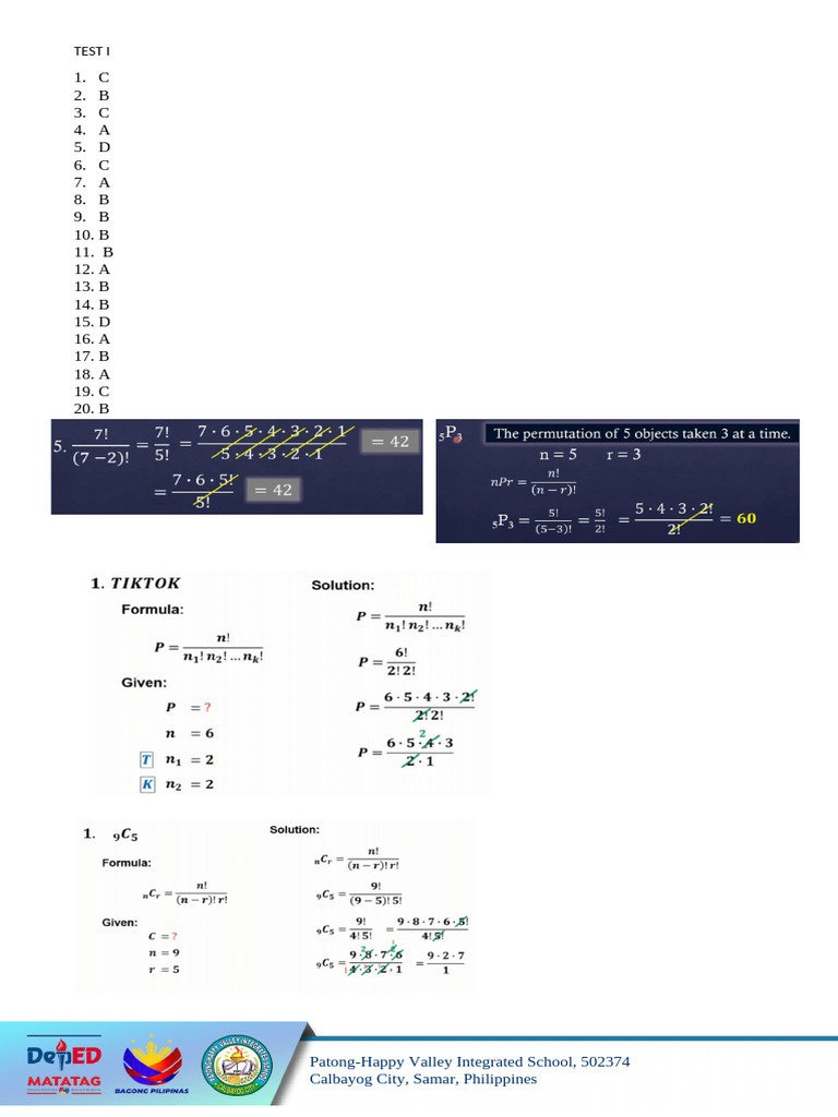 Math 10 - Answer Key | PDF