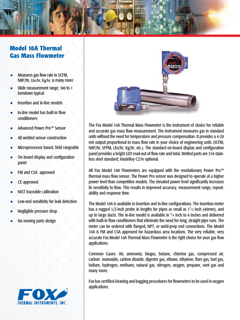 Fox Model 10A Thermal Mass Flowmeter | PDF | Flow Measurement | Gases