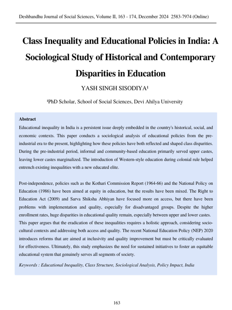 Class Inequality and Education Policy in India-yash Singh Sisodia | PDF ...