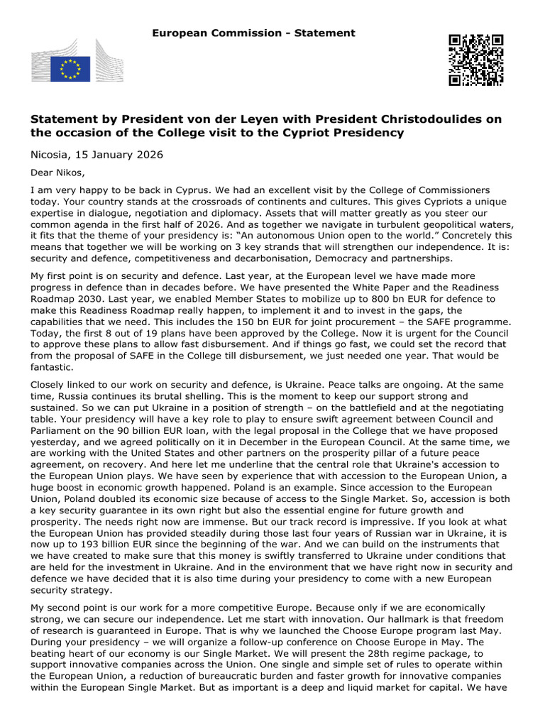 Statement by President Von Der Leyen With President Christodoulides on ...