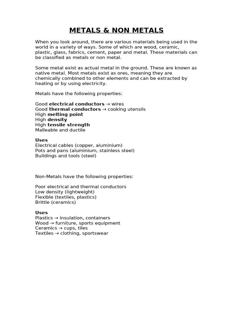 Metals and Nonmetals Notes | PDF | Metals | Aluminium
