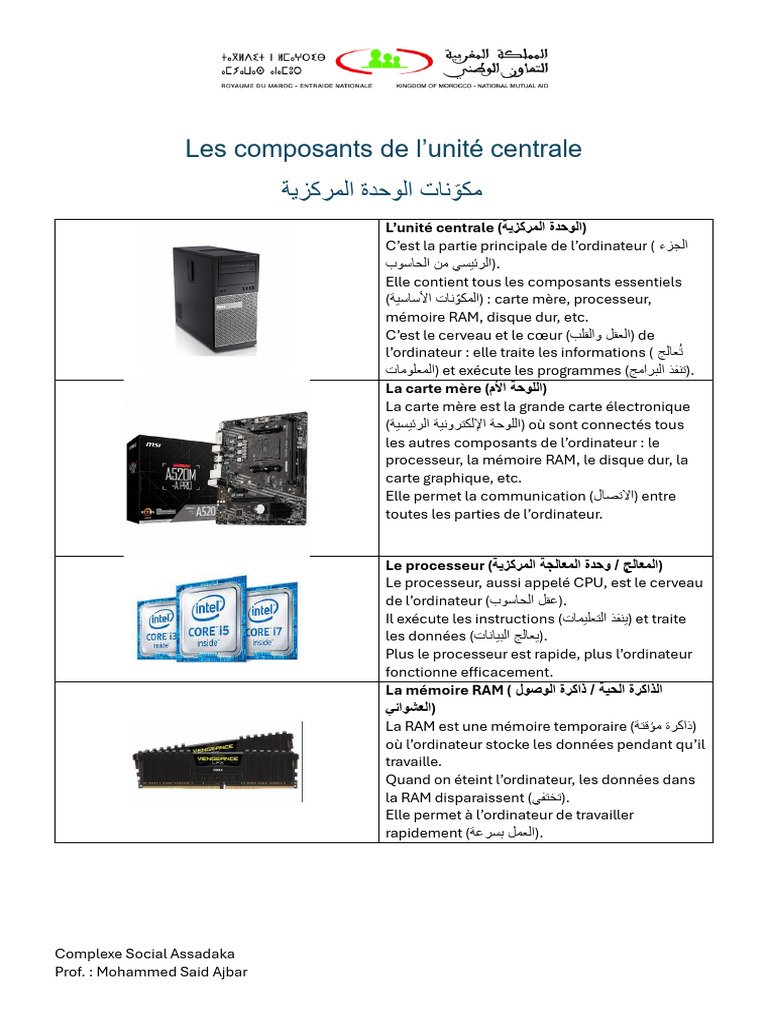 Composants de l'unité centrale d'ordinateur | PDF | Mémoire ...
