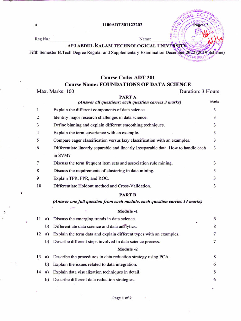 Adt301 Foundations of Data Science, December 2022 | PDF | Cluster ...