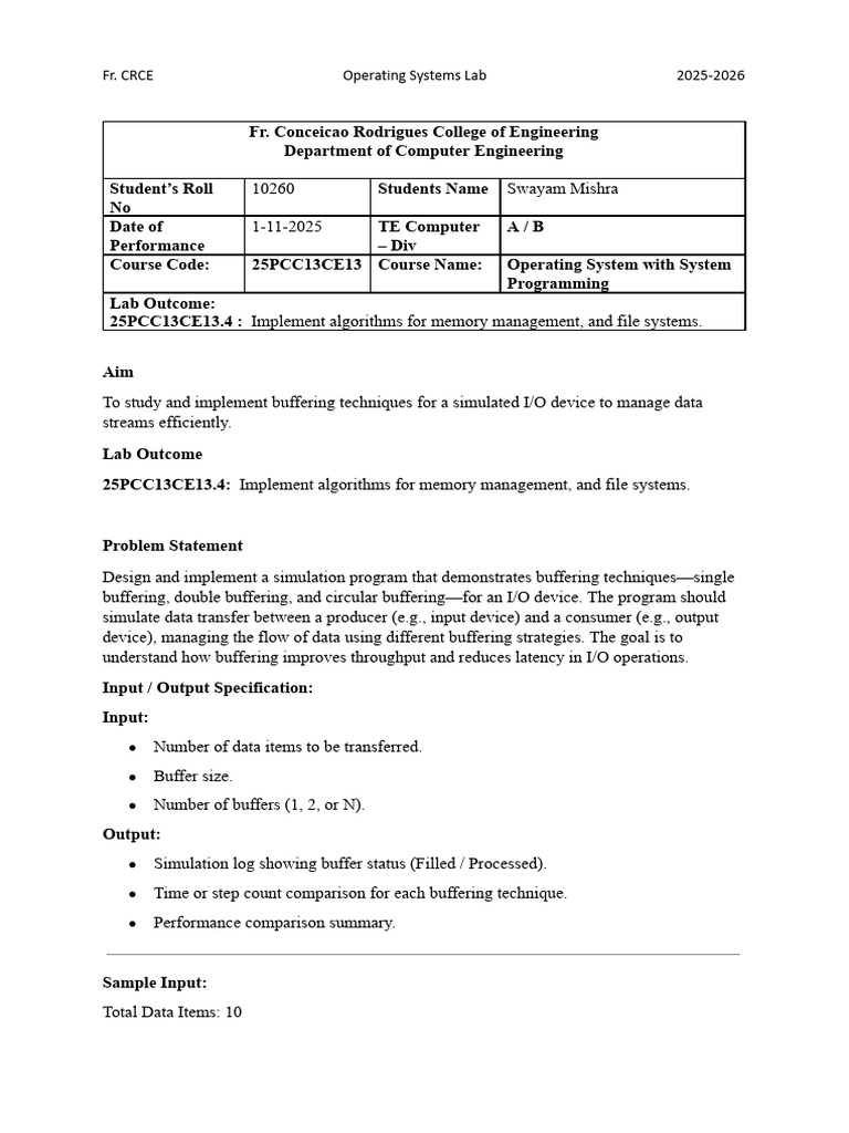 Experiment 11 | PDF | Input/Output | Data Buffer