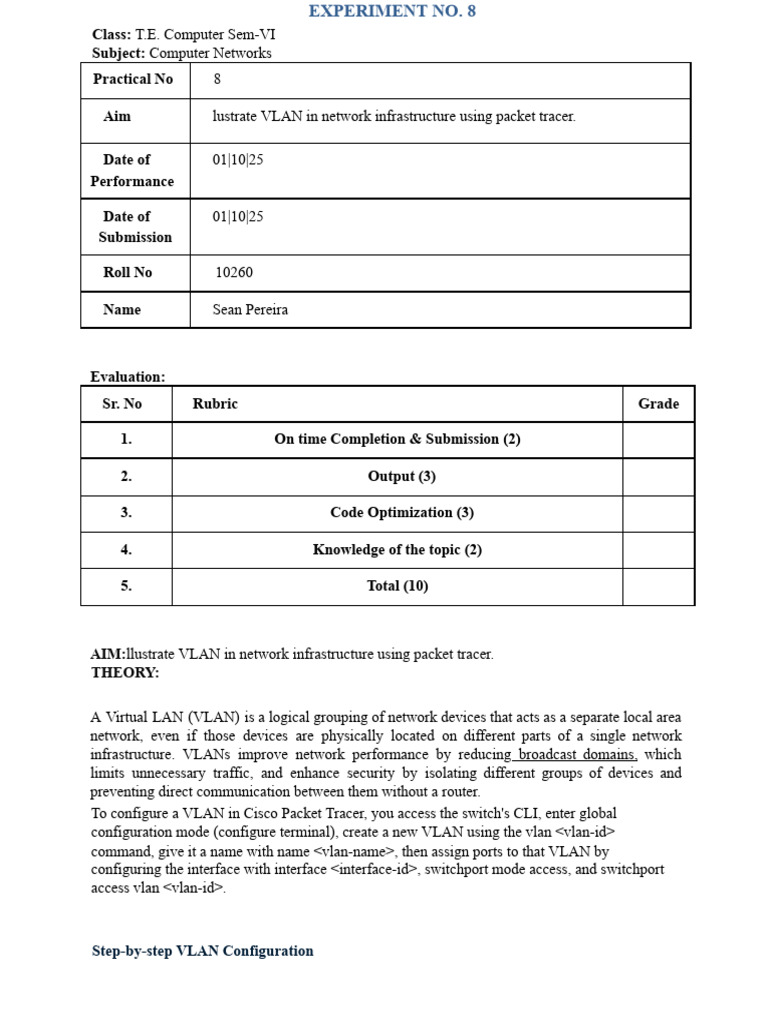 10260 CN Experiment 8 | PDF | Computer Network | Data Transmission