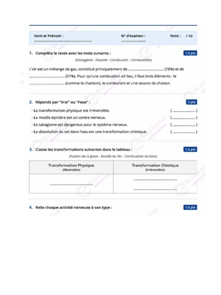Examen Normalisé 6AEP Eveil Scientifique | PDF