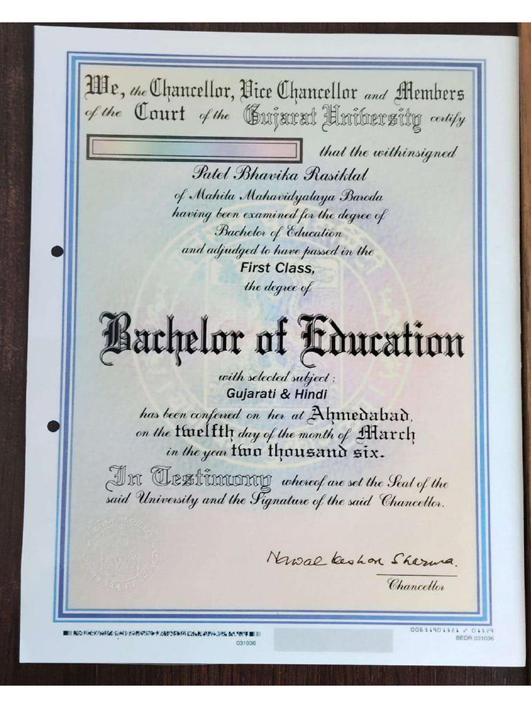 Bed Degree Certificate | PDF