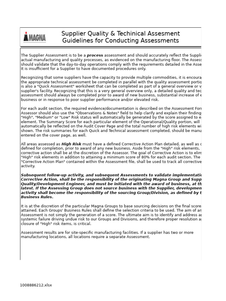 Supplier Quality Assessment Guidelines | PDF | Performance Indicator ...