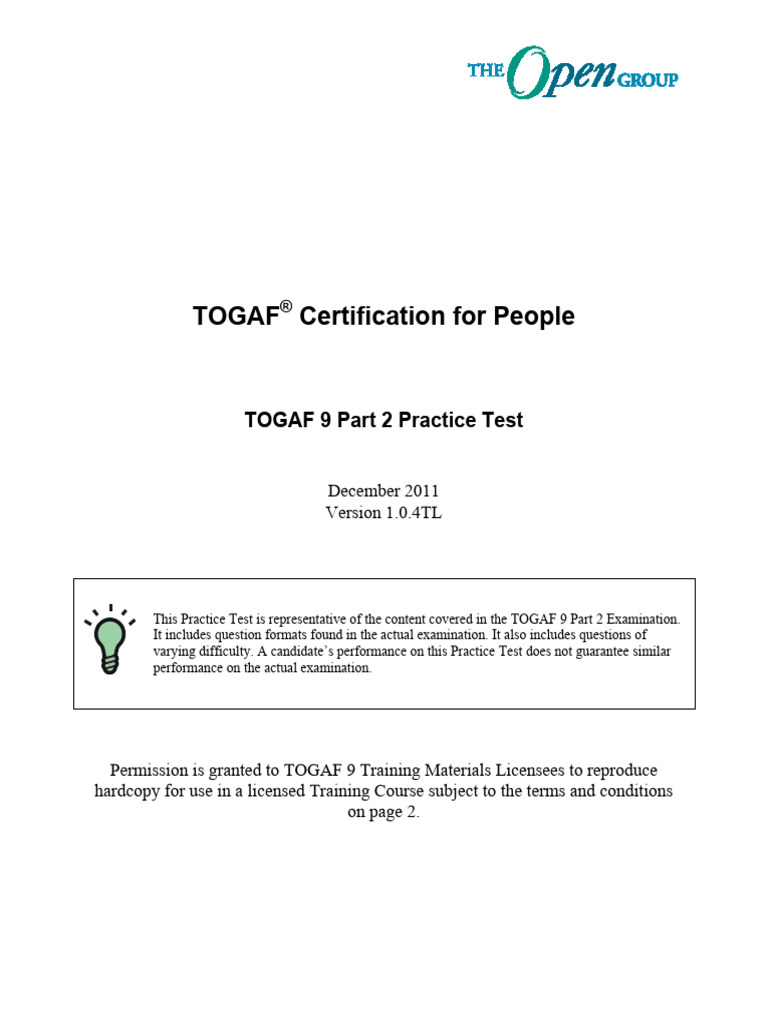 TOGAF 9 Part 2 Practice Test Guide | PDF | Enterprise Architecture | Risk
