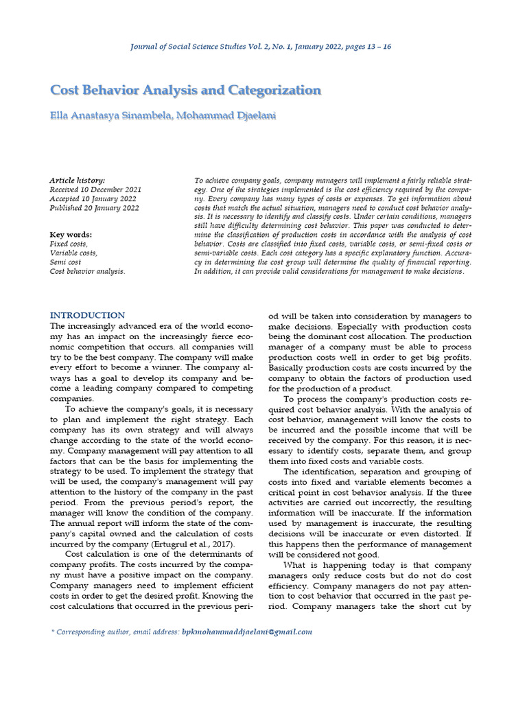 Cost Behavior Analysis in Production Costs | PDF | Inflation | Cost