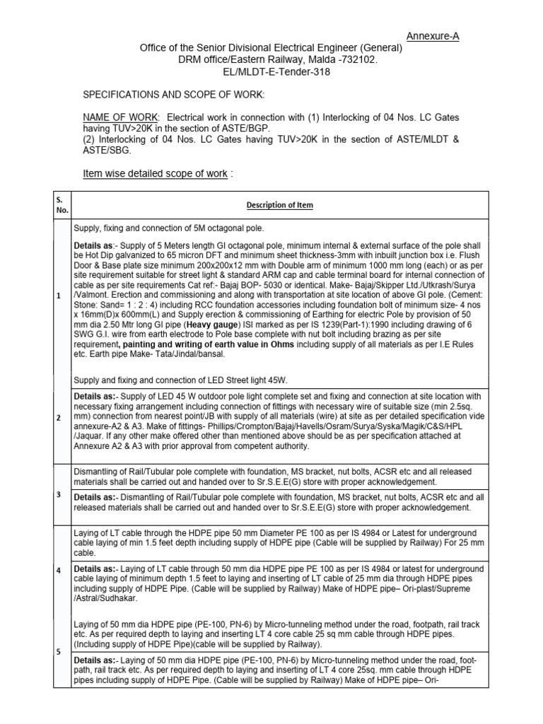 Electrical Work Tender for LC Gates | PDF | Electrical Wiring | Light ...
