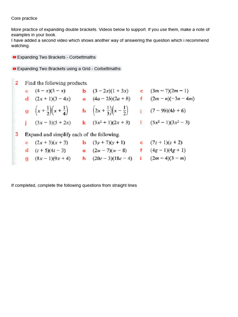 Expanding Double Brackets Practice | PDF