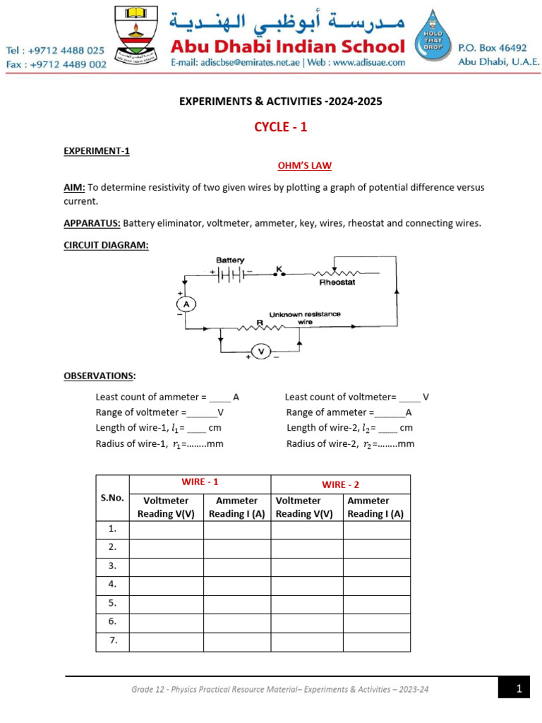 Grade 12 Physics Practical Experiments Guide | PDF | Voltage ...