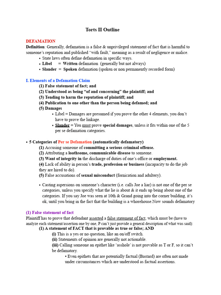 Defamation Law: Key Elements Explained | PDF | Defamation | Damages