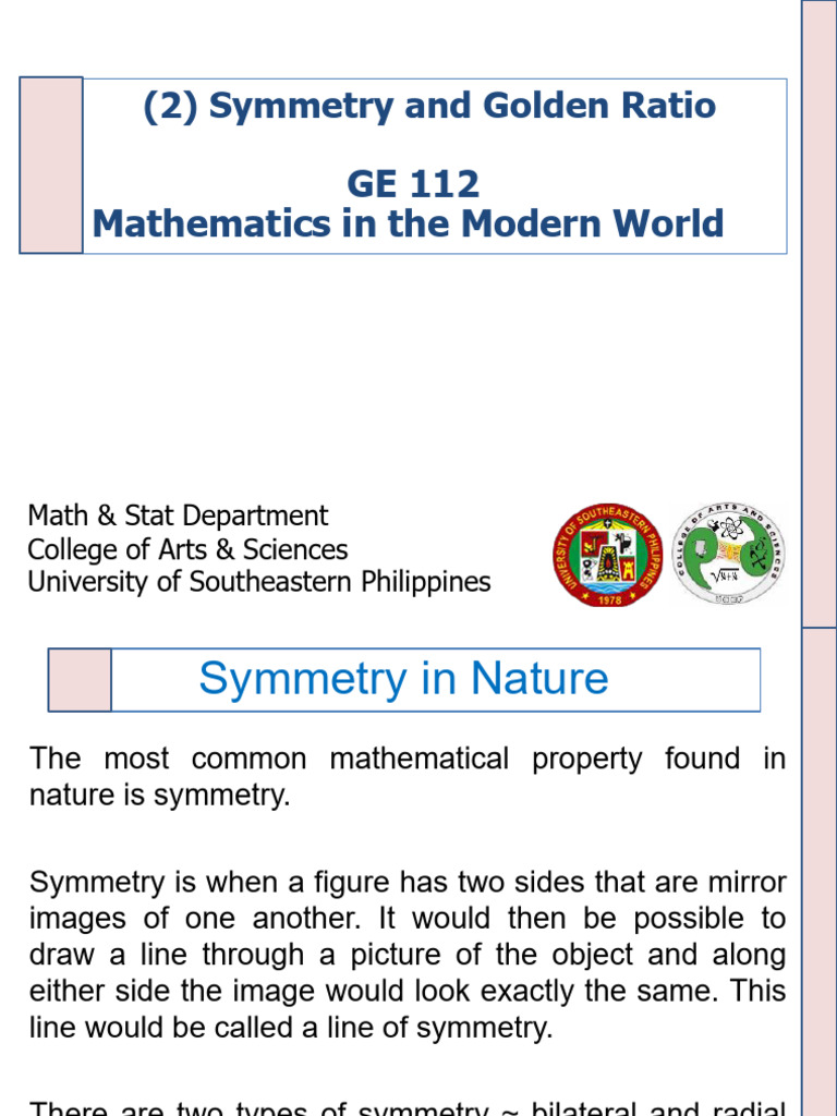 TOPIC 1 (1.2) GE 112 1 Mathematics in Nature (Part 2) | PDF | Symmetry ...
