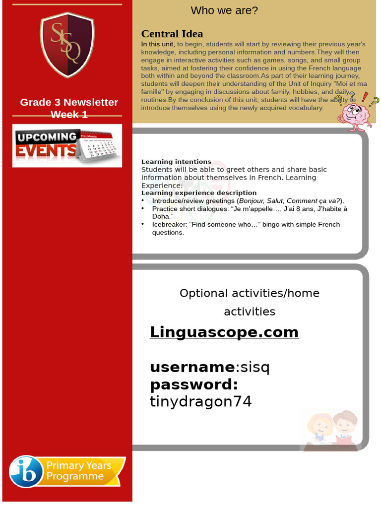 Grade 3 French Language Newsletter | PDF