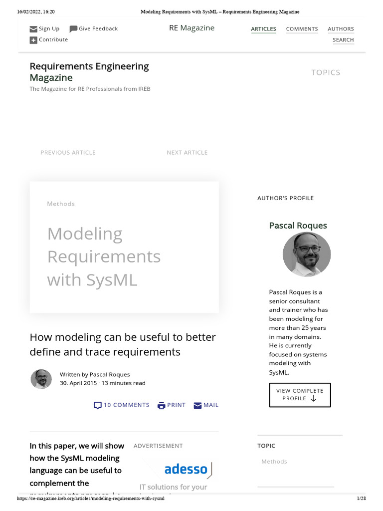 SysML for Effective Requirements Modeling | PDF | Unified Modeling ...